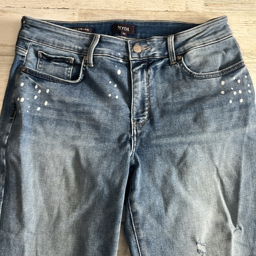 NYDJ Bleach Spattered Crop Jeans Size 12 - Picture 2 of 12